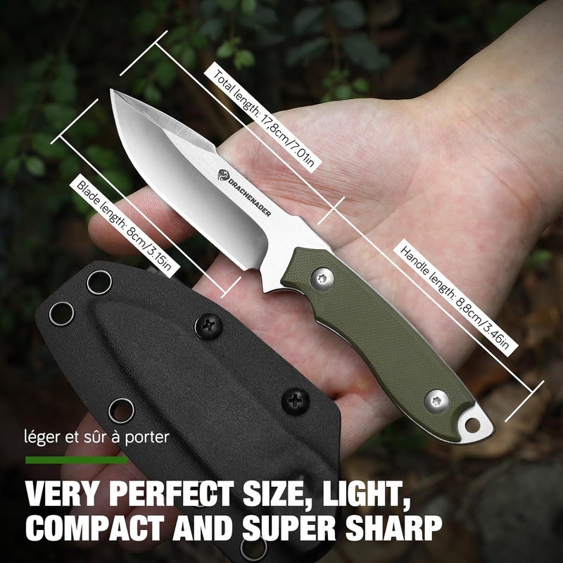 DRACHENADER Small Fixed Blade Knife 7 inch Tactical Knife EDC D2 Steel with Kydex Sheath, G10 Handle, Clip Lock and Gift Box, Versatile for Horizontal and Vertical Carry - Image 3